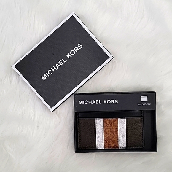 MICHAEL KORS MENS Hudson Logo Stripe Leather Tall Card Case - Picture 4 of 5